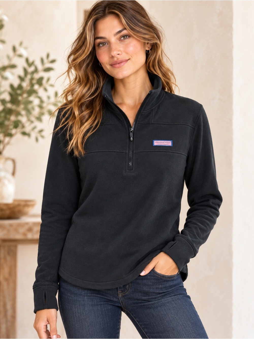 Vineyard Vines The Shep Shirt Black 1/4 Zip Pullover Women’s Large